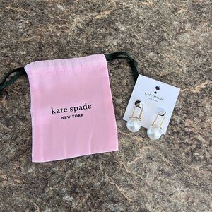 kate spade gold-tone pearl drop earrings with pink pouch